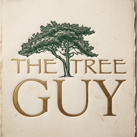 The Tree Guy logo: an engraved green tree over the words The Tree Guy in gold lettering.
